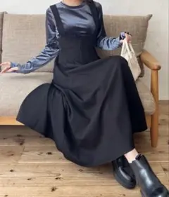 【新品未使用】フロントジップハイウエストジャンスカ　黒　ブラック