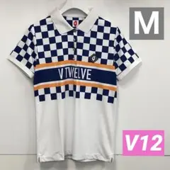 未使用タグ付★V12 レディースM VIOR POLO ポロシャツ 白紺