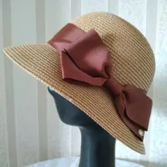 新品★クラッシックなシンプルブラウンこげ茶リボンモガスタイルナチュラル帽子