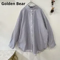 ゴールデンベア　シャツ　ストライプ バンドカラー　ネイビー×ホワイト ゆったり