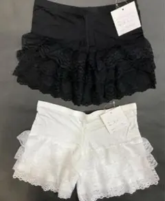 2色セット フリル フラワーレース ペチパン ペチコート インナーパンツ 黒白