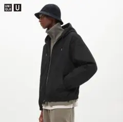 未使用品 ユニクロU 2022AW フーデッドジップアップブルゾン ブラックXL