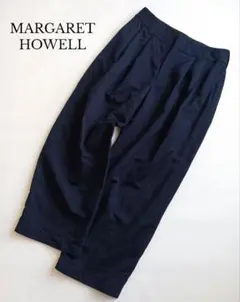 マーガレットハウエル　コットンリネンタックパンツ　ネイビー　サイズⅢ　L