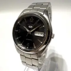 稼働品 SEIKO セイコー5 文字盤ブラック 黒 自動巻き シルバー