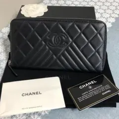 未使用CHANEL シャネル キャビアスキン ラウンドファスナー 長財布