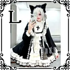 G44 猫耳カチューシャ付 ゴスロリ ワンピース　シスター  フリル  メイド服 G44 猫耳カチューシャ付 ゴスロリ ワンピースシスター フリル