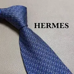エルメス　ネクタイ　H柄　ストライプ ドット　チェック　ブルー　青色