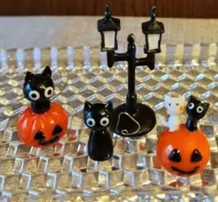 【欠損あり】ガラス製ハロウィンミニチュアフィギュアセット 街灯スタンド付き
