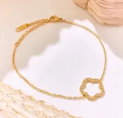 czダイヤ サージカルステンレス ブレスレット 超人気お花♡ ゴールドシルバー