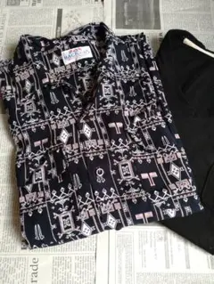 RAG & BONE 幾何学模様 長袖シャツ ブラックVネックTシャツ
