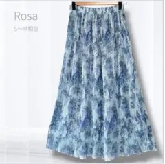 ロサ プリーツスカート ロング F 青系花柄 プリーツ素材 ウエストゴム