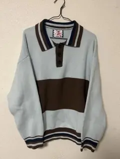 XL 極美品 サノバチーズ ストライプ ジャガード コットン ニット ポロシャツ XL 極美品 サノバチーズ ストライプ ジャガード コットン ニット