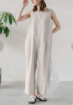 ★ ストレートコンビネゾン★チャコール★美品★ライトグレージュ