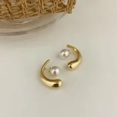 ゴールドキャッチパールピアス!2way!高級感!ゴールド!
