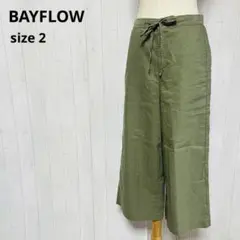 ベイフローBAYFLOW ガウチョパンツ【2】カーキ　リネン　ゆったりa591