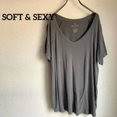 SOFT & SEXY グレー Vネック 半袖 Tシャツ