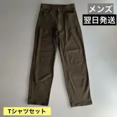 90sBOBSONメンズパンツ オリーブグリーン ストレートデニムTシャツセット