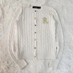 ◆極美品 ローレンラルフローレン ケーブルニットカーディガン 金ボタン 綿100
