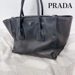【大容量】PRADA プラダ ハンドバッグ 三角ロゴプレート レザー ブラック