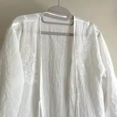 レディース【キレイめ 白 刺繍 羽織】Lサイズ