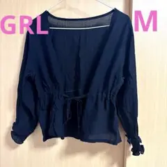 GRL ギャザーフリル 袖口 ウエスト ドロスト シアー カーディガン