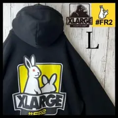 【希少】FR2 エクストララージ コラボ パーカー L 黒 イエロー ビッグロゴ