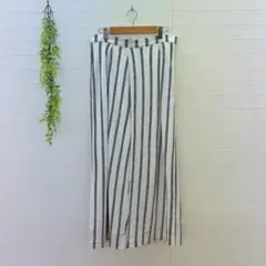 美品☆ 【イネド】 ワイドパンツ ストライプ （M） 裏地あり 大人可愛い