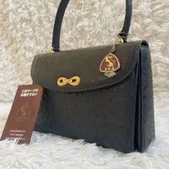 超美品✨JRA公認 オーストリッチ ハンドバッグ リボン ゴールド金具 レザー