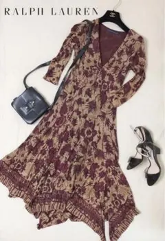 美品【RALPH LAUREN】フラワー 長袖 フレアワンピース