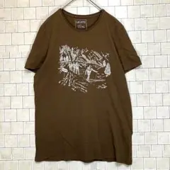 ラコステ風景プリント Tシャツ ブラウン サイズ4 人気ブランド　人気デザイン