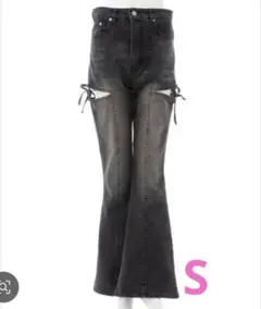 INGNI サイドリボンカットアウトフレアデニムパンツ S グレー