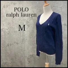 POLO RALPH LAURENケーブル編みニットVネックMネイビー