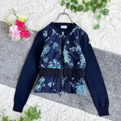 美品　モンクレール マグリオーネトリコットカーディガン　ダウン　花柄　ネイビー