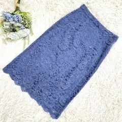 【美品】インデックス ブル一花柄レースタイトスカートミモレ丈スリットSサイズ裏地