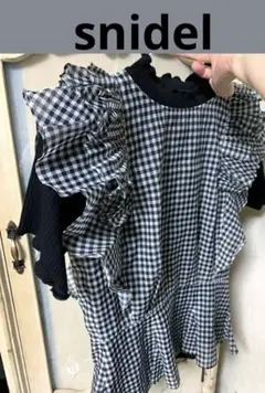 スナイデルオーガンジーフリルシャツsnidel チェック柄 フリル 半袖トップス