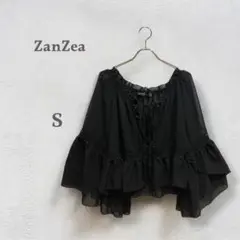 ザンゼア　Zanzea フレアカットソー　フリル　ボリューム袖　シアー　ブラック