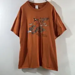 T-194 GILDAN horse プリントオレンジ Tシャツ L