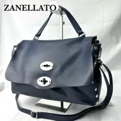 【美品】 ザネラート ポスティーナ ショルダー 2way レザー ネイビー