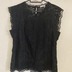 ハニーズ　花柄レーストップス　ブラック