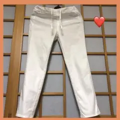 ホワイト ウエストゴム パンツ#カジュアル美脚 伸縮性 スキニーパンツ #無地