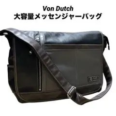 ●中古 ボンダッチVonDutch PUレザー大容量メッセンジャーバッグ 黒