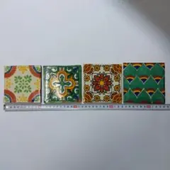 メキシカンタイル　4枚セット　約10cm カラフル