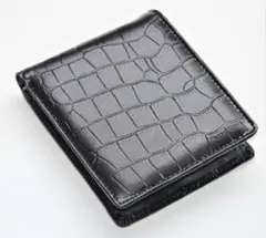 ■新品　送料込み■牛床革クロコダイル型押し　小銭入れ付き　ショートウォレット　黒