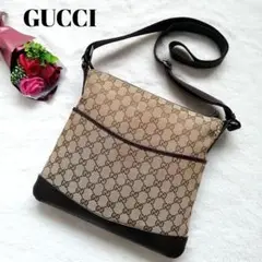グッチ ショルダーバッグ GG キャンバス ブラウン レザー パンチング
