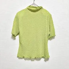 トップス【M】カットソー 半袖 日本製 肩パッド 取り外し可能 黄緑