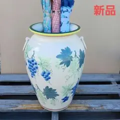 新品　陶器傘立て　手描き絵　ぶどう柄　手造り　耳付き　洋風　和風　高級92BC1