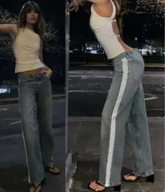 TRF STRAIGHT-LEG サイドテープ ローライズ デニムパンツ　34