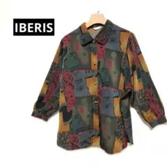（IBERIS）ビンテージ　レトロ　総柄シャツブラウス　ボリュームスリーブ