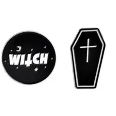 witch棺おけ　白黒ブローチ2点セット　コサージュ　ゴシック　パンク　やみかわ