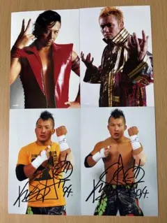 新日本プロレス写真４枚オカダカズチカ選手中邑真輔選手KUSHIDA選手サイン2種